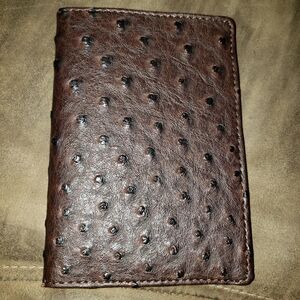 Neiman Marcus Ostrich Leather Travel Passport Cover 2 Pockets Satin Lined NWOT